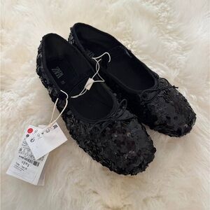 Zara black sequin ballet shoe size 35 BNWT